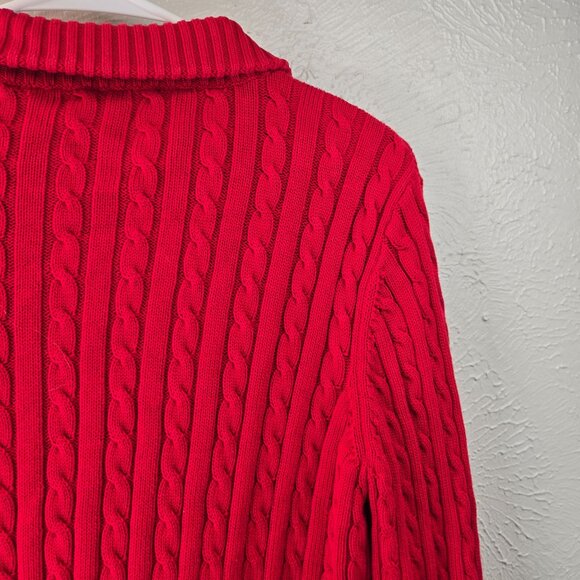 Ralph Lauren LRL Cable Knit Sweater Womens L Red Cotton Full Zip Preppy Classic - Picture 11 of 12